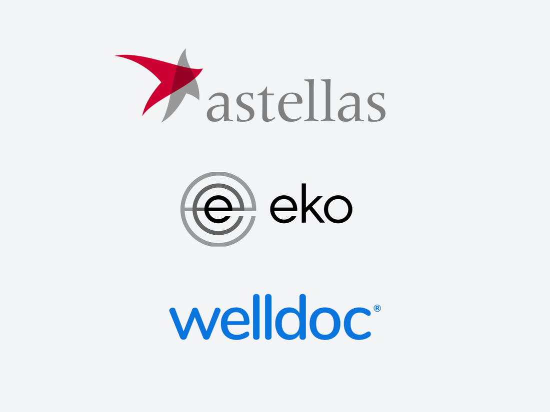 Logos for Astellas, Eko Health, and Welldoc
